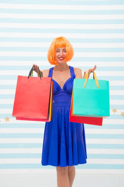 Fashion. Black Friday sales. happy woman go shopping. Crazy girl with shopping bags. Happy shopping online. Happy holidays. Last preparations. big sale in shopping mall, copy space. Modern woman — Stock Photo, Image