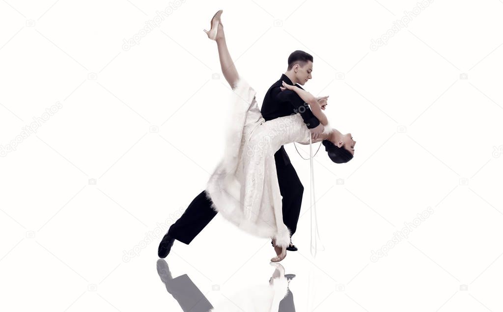 dance ballroom couple in a dance pose isolated on white background