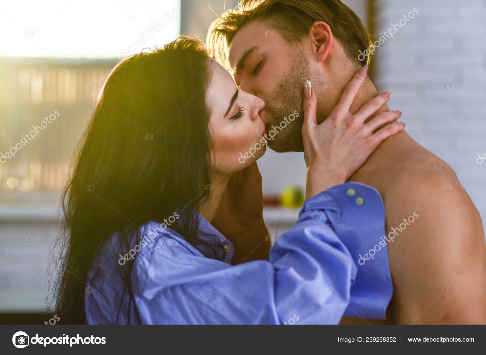 Celebrate valentines day. Sensual kiss of lovely couple close up ...
