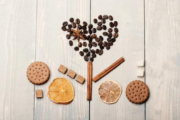 Love and food art concept. Pattern made of coffee beans