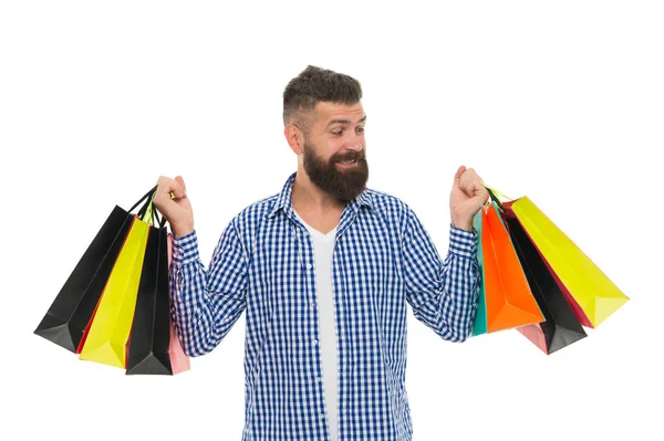 Shopping sale. Male barber care. Bearded man with shopping bags.. Black Friday. Successful shopping. Cyber Monday. Mature hipster with beard. brutal caucasian hipster with moustache — Stock Photo, Image