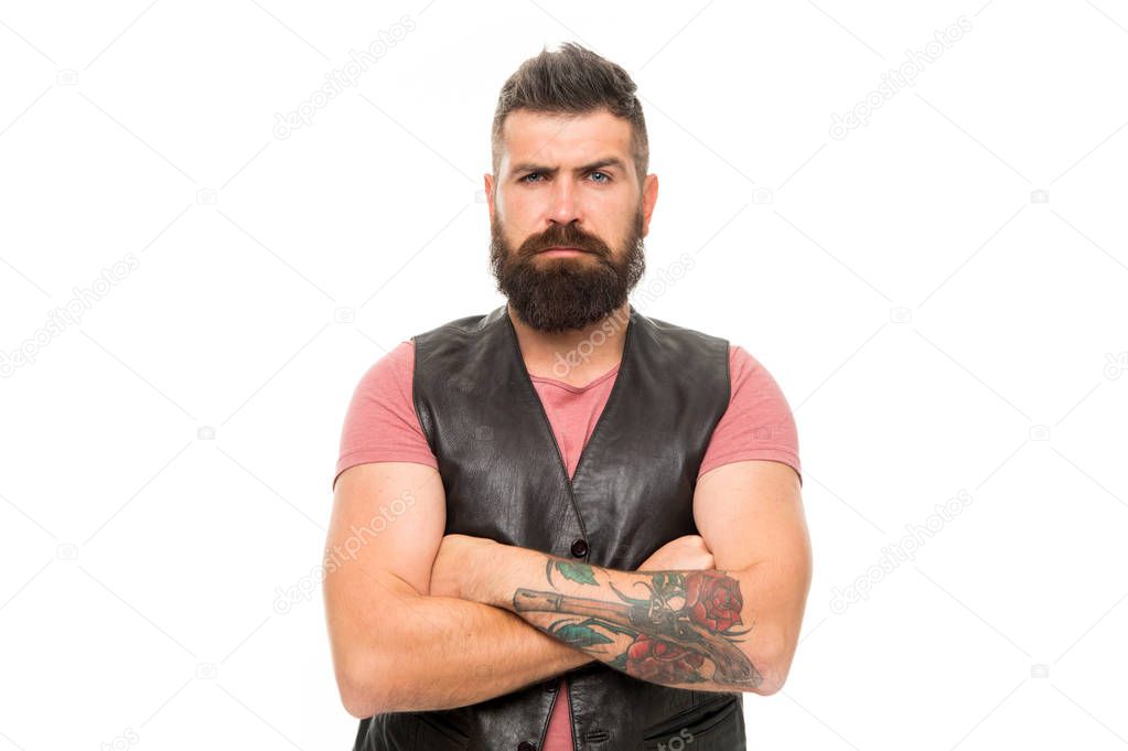 Masculinity concept. Barber shop and beard grooming. Styling beard and moustache. Fashion trend beard grooming. Facial hair treatment. Masculinity brutality and beauty. Hipster with beard brutal guy