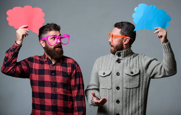 Explain humor concept. Funny story and humor. Comic idea. Men joking. Share opinion speech bubble copy space. Comic and humor sense. Men with beard and mustache mature hipster wear funny eyeglasses