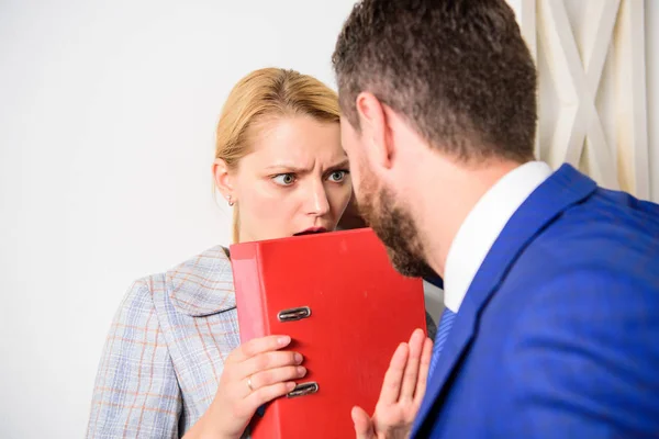 Movement against sexual harassment. Manager putting his hand on the shoulder of his secretary, at the office. Abusive boss. — Stock Photo, Image