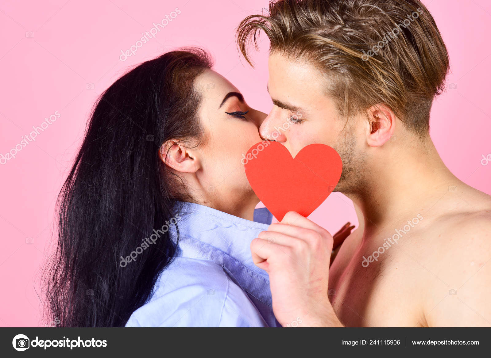 Love and foreplay. Celebrate valentines day. Romantic kiss concept ...