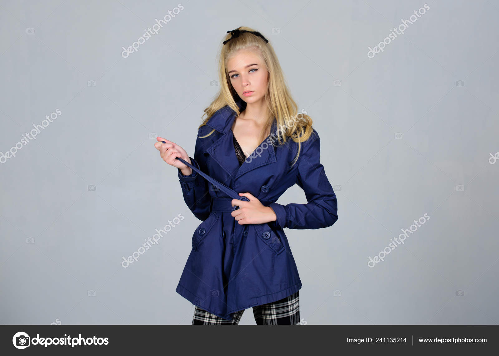Woman Makeup Face Blonde Hair Posing Coat With Collar Fashionable