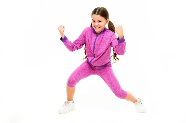 Feel so strong. Girls rules concept. Upbringing advices for girls. Strong and powerful. Golden rules for raising mentally strong kids. Child cute girl show biceps gesture of power and strength — Stock Photo, Image