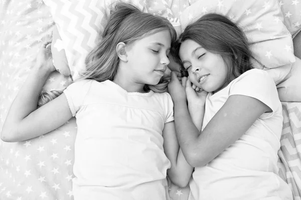 Good night and healthy sleep. little girls have a good night in bedroom. little girls have healthy sleep. time to relax — Stock Photo, Image