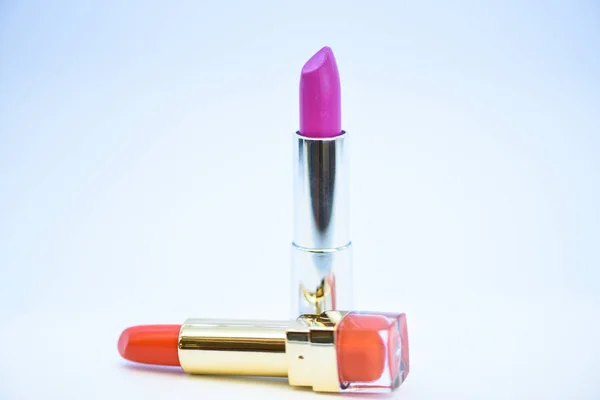 Lipsticks on white background. High quality lipstick. Must have. Beauty trend. Daily make up. Lipstick for professional make up. Pick color which suits you. Compare makeup products. Lip care concept — Stock Photo, Image