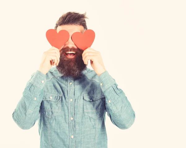 Hipster i kärlek, med leende ansikte fira alla hjärtans dag, — Stockfoto