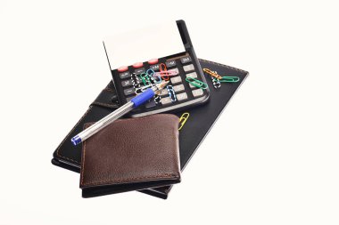 İş ve iş kavramı: beyaz zemin üzerine izole office araçları 