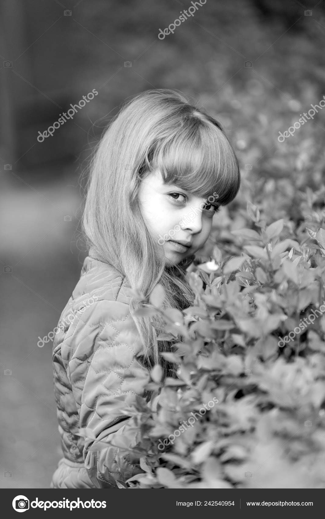 Child With Long Blond Hair Beauty Black And White Stock Photo