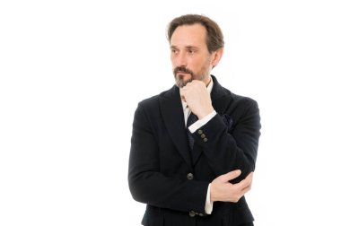 Çözümler hakkında düşünme. Gri sakal saç ile komuta sizde. Sakallı olgun adam iş tarzı. Şık iş kişi yaşlı. Formal giyim'olgun iş adamıdır. Bir takım elbise ve kravat geri