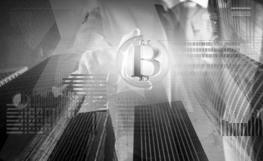 Blok çözmek kar edin. Blockchain teknoloji. Bitcoin madencilik. Gelecekteki dijital para bitcoin. İnsan sanal ekran iş grafik etkileşim. Bitcoin cüzdan oluşturun. Araştırma kripto Döviz Alım bitcoin