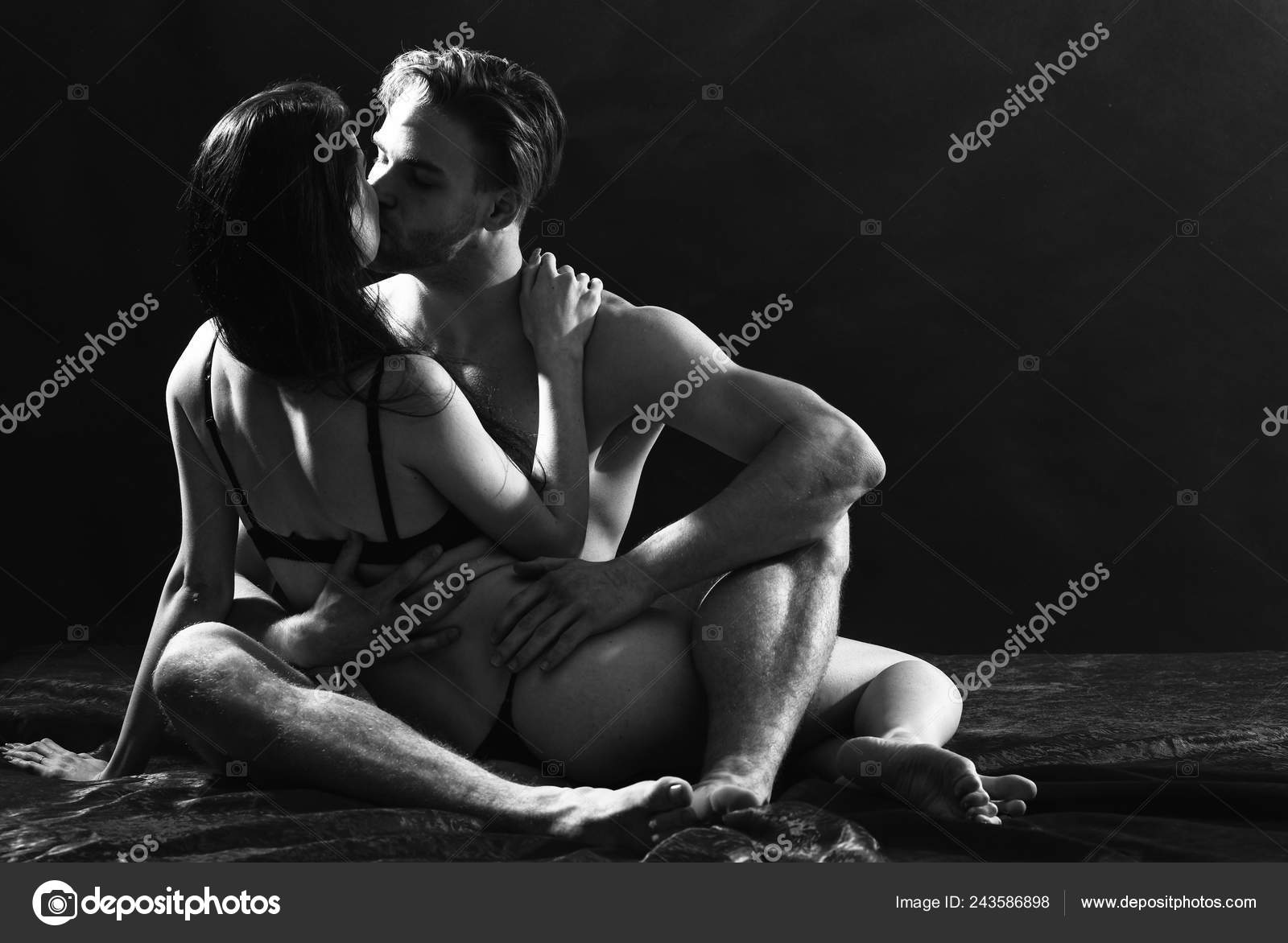 Couple lovers in lingerie make love have sex. Passionate sexual foreplay image