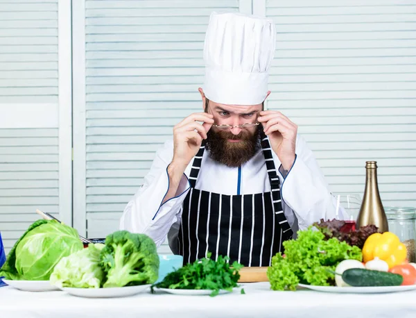 Get ready. Man bearded chef getting ready cooking delicious dish. Chef at work starting shift. Guy in professional uniform ready cook. Master chef concept. Culinary challenge. Chef handsome hipster