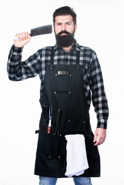 Sakallı hippi giyim önlük Barbekü için. Et pişirme ipuçları. Açık havada et kavurma için araçları. Nasıl et biftek ve barbekü için seçin. Barbekü menüsü. Kavurma ve yemek ızgara. Barbekü sezon