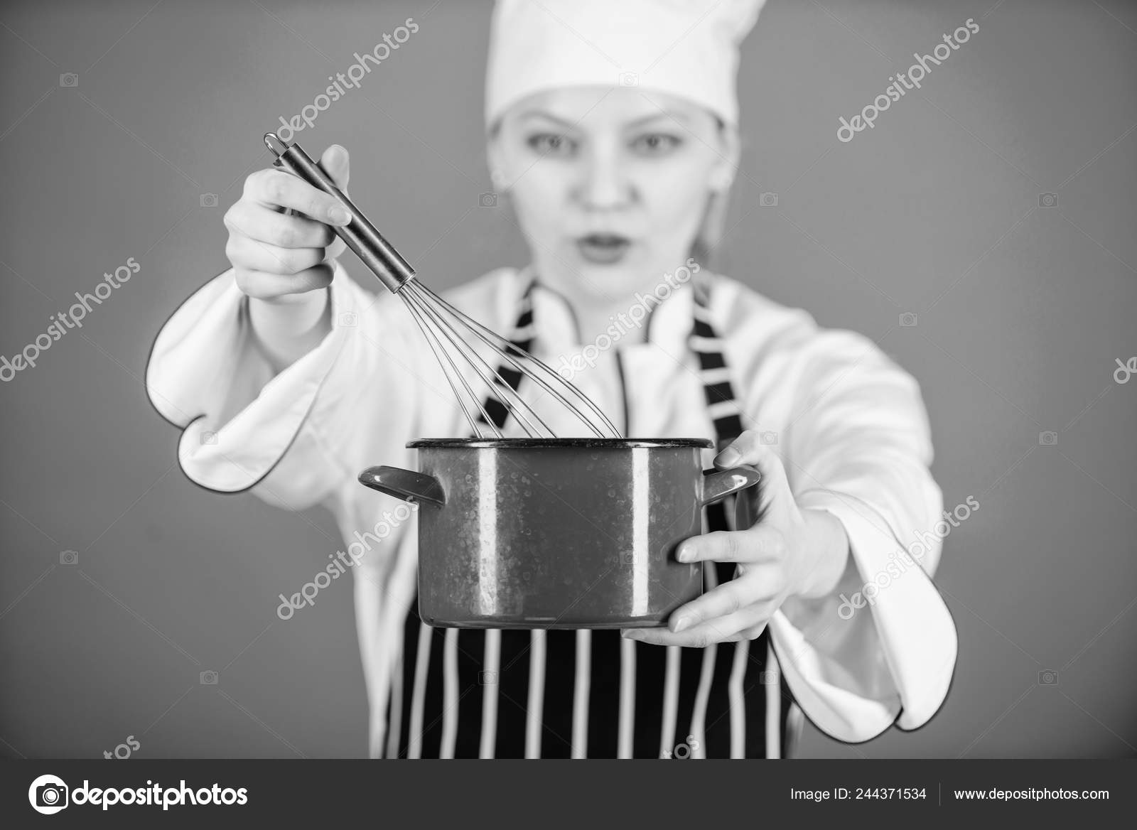 Use hand whisk. Whipping cream tips and tricks. Woman professional chef