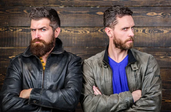 Men brutal bearded hipster. Confident competitors strict glance. Masculinity concept. Masculinity attributes. True man temper. Brutality confidence and masculinity interconnection. Exude masculinity — Stock Photo, Image