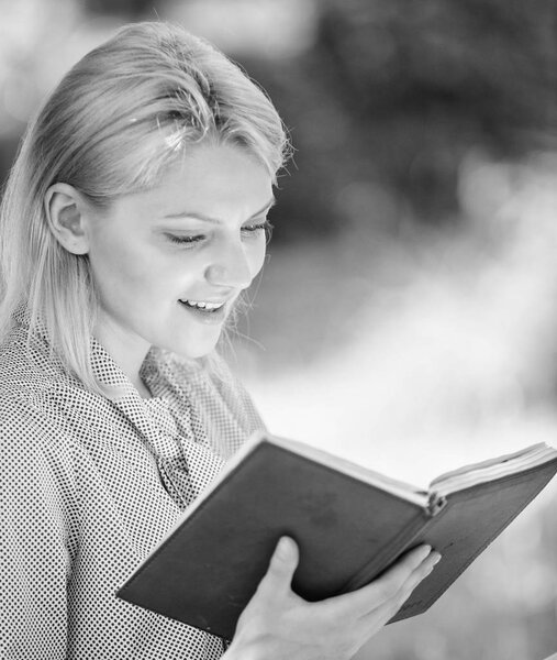 Books every girl should read. Girl interested sit park read book nature background. Reading inspiring books. Female literature. Relax leisure an hobby concept. Best self help books for women