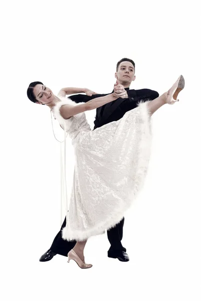 ballroom dance couple in a dance pose isolated on white