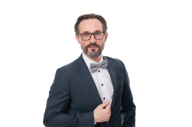 Resmi kıyafetli bir iş adamı. Adam avukat. Erkek moda iş ofiste. Kendine güvenen acımasız adam avukat. Sakallı adam gözlüklü. Olgun hippi sakallı. İş avukat. Modern iş adamı. avukat