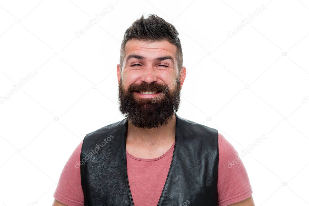 Bearded man. Feeling fresh after shaving. Hair and beard care. Male barber care. grimace smiling man hipster. Facial care. Young and brutal. Mature hipster with beard. brutal hipster with moustache