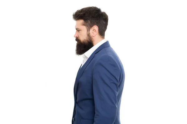 Mode är frihet. Självsäker affärsman. Formell mode. Skäggig man hipster i jacka. Affärsframgång. Beard mode i profil. Manliga mode utseende. Skäggig man i formella kostym — Stockfoto