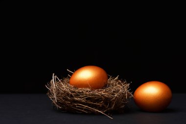 Yuvanın içinde altın rengine boyanmış geleneksel yumurtalar