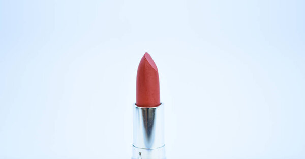 Beauty trend. Daily make up. Lipstick for professional make up. Adding some shine to lips. Lip care concept. Lipstick on white background. Water resistant high quality lipstick product. Must have