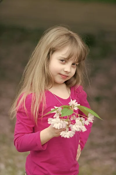 벚꽃이 피는 벚꽃을 피우는 귀여운 소녀 — 스톡 사진