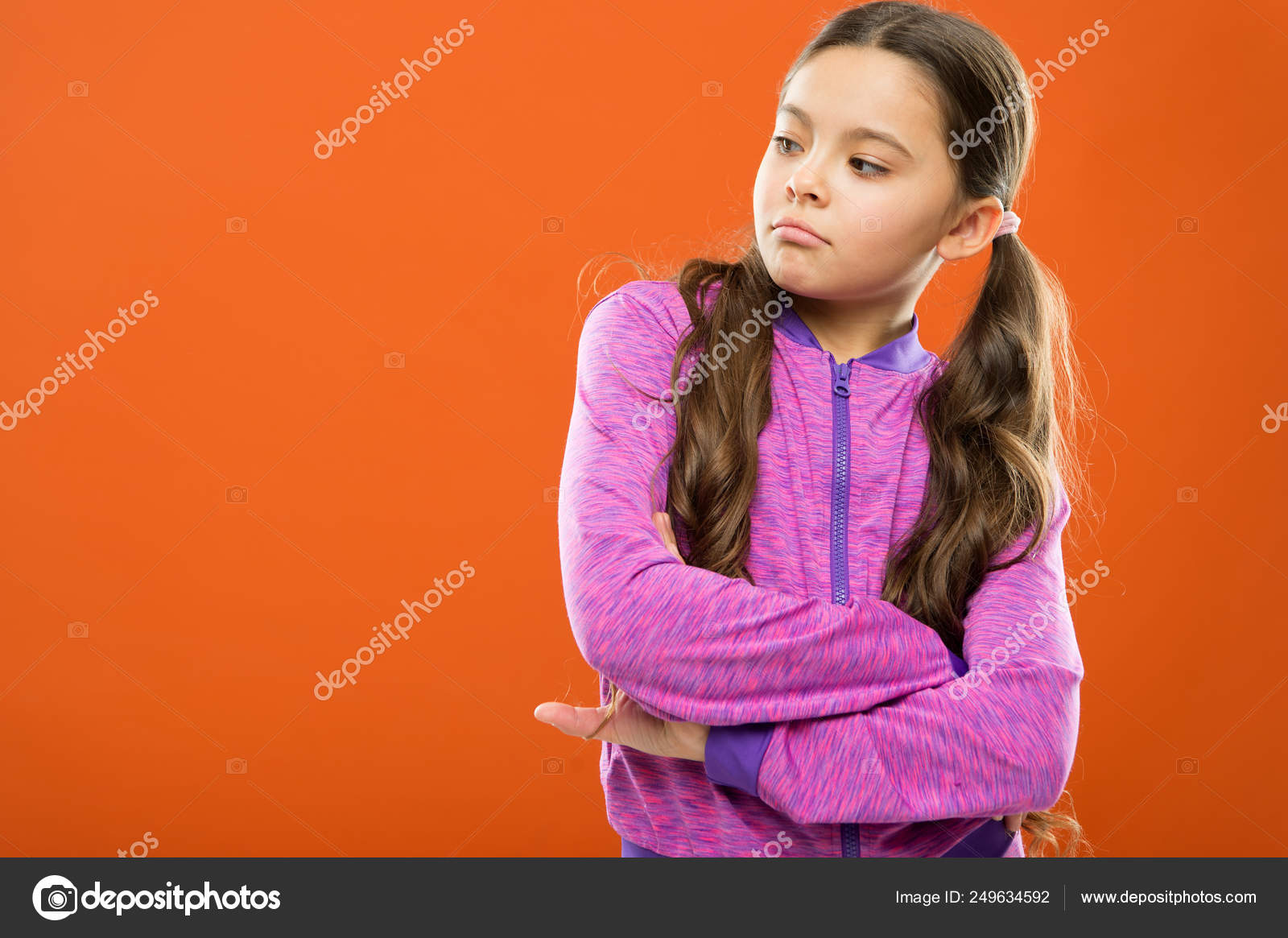 Super Confident Kid Girl Long Curly Hair Posing Confidently