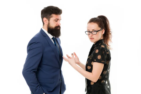 Couple conflict and dispute. misunderstanding at work. discussion between businessman and woman. business conflict. argue between businessman and businesswoman. Problem solving. conflict management — Stock Photo, Image