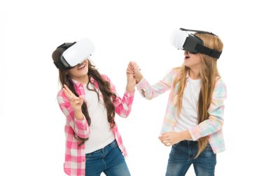 Oyun ve eğlence. Cyber oyna ve çalışma. Modern eğitim. Alternatif eğitim teknolojileri. Sanal Eğitim. Çocuk Giyim hmd sanal ya da artar gerçeklik keşfedin. Kızlar cyber gerçek etkileşim