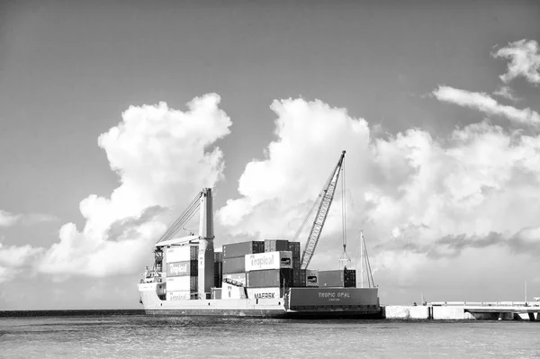 クレーンとコンテナー貨物船 — ストック写真