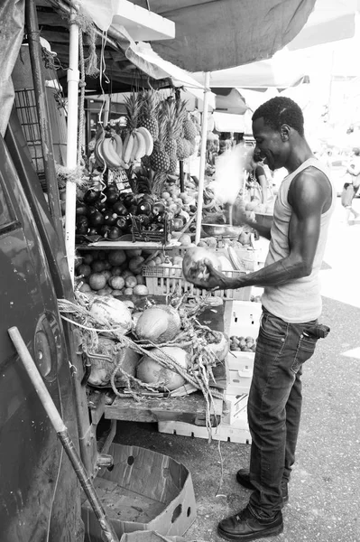 Hombre afroamericano compra cocos —  Fotos de Stock