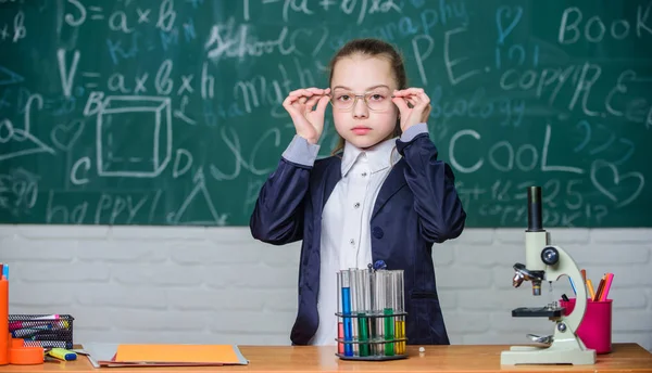 School classes. Observe chemical reactions. Chemical reaction much more exciting than theory. Girl working chemical experiment. Educational experiment. Natural science. Biology and chemistry lessons