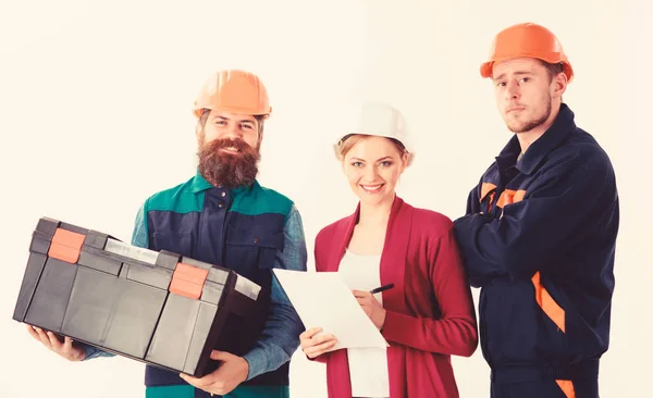 Concepto de equipo de arquitectos. Constructores e ingenieros trabajan juntos — Foto de Stock