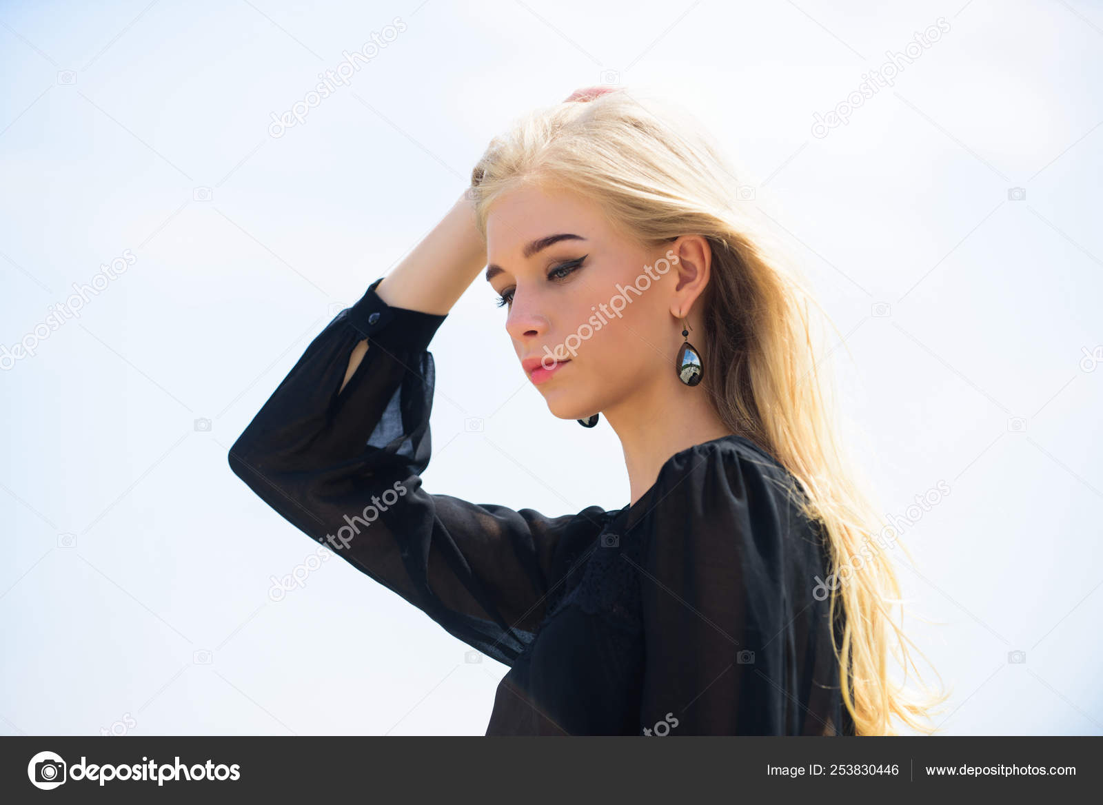 Bleaching Roots Hairdresser Tips Concept Salvaged My Bleached Hair How To Take Care Of Bleached Hair Girl Tender Blonde Makeup Face Sky Background How To Repair Bleached Hair Fast And Safely