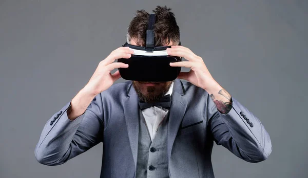 Modern gadget. Innovation and technological advances. Businessman explore virtual reality. Digital technology for business. Business implement modern technology. Business man virtual reality