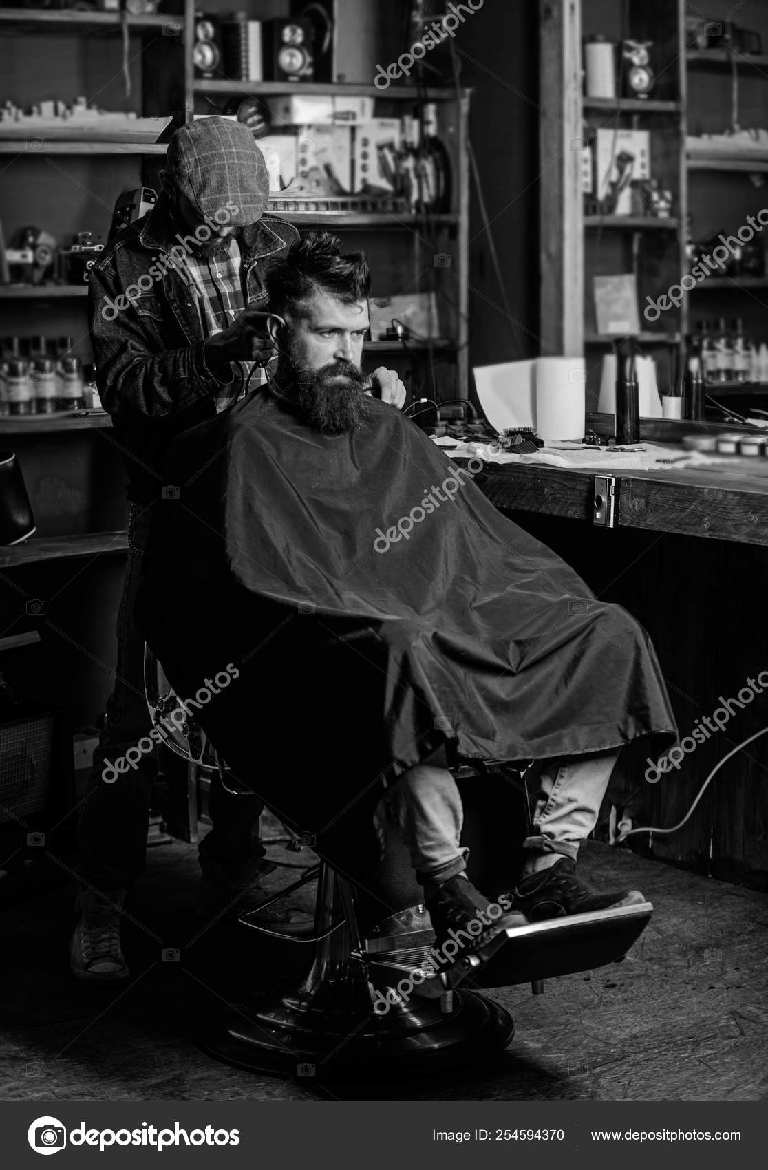 Hipster Hairstyle Concept Hipster Client Getting Haircut Barber