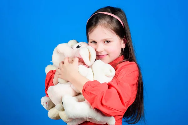 Playful beauty. toy shop. childrens day. Best friend. toys for kid. small girl with soft bear toy. hugging a teddy bear. little girl playing game in playroom. happy childhood. Birthday — Stock Photo, Image
