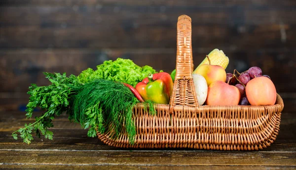 Lebendiges und farbenfrohes Gemüse. Gemüse aus eigenem Anbau. Weidenkorb mit frischem Bio-Gemüse. Herbsterntekonzept. Herbsternte bringt Gemüse. Naturkost aus lokalem Anbau. Bauernmarkt — Stockfoto