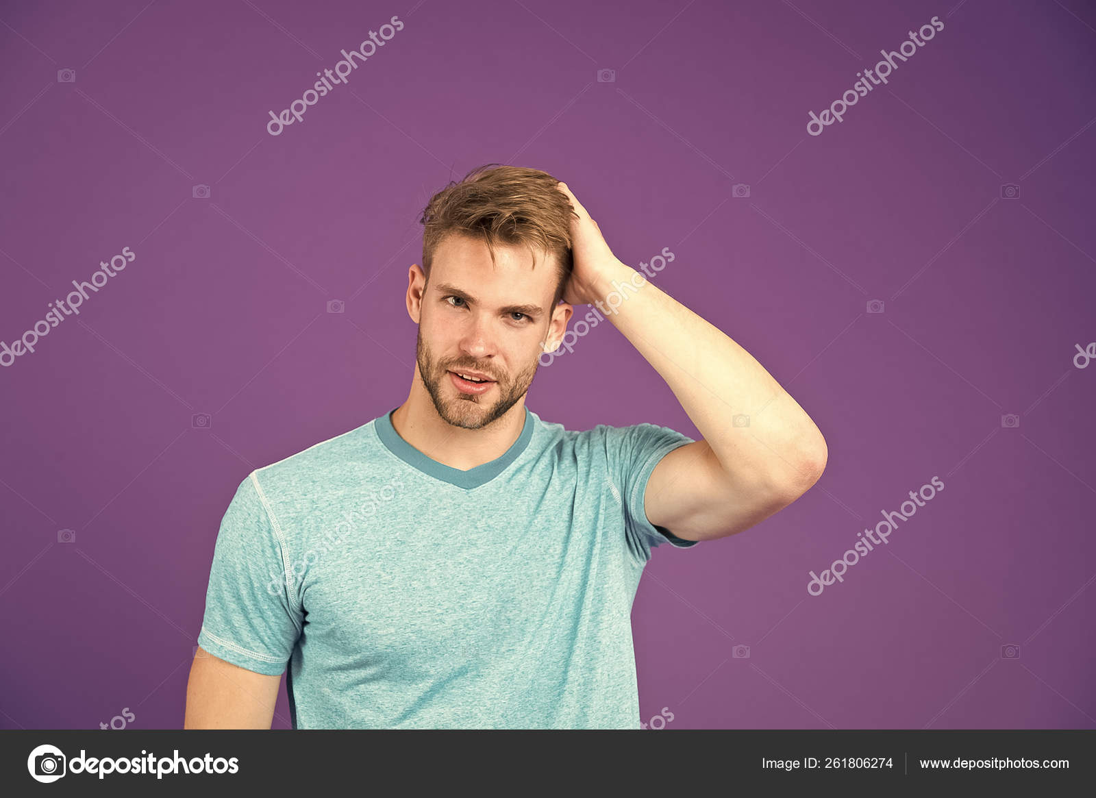 Beauty Care Advice Sportsman Man With Bristle Satisfied Face In