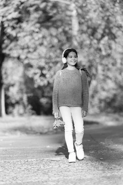 Här går jag. Litet barn resa i höst skog. Litet barn njuta av hösten semester. Den bästa utbildningen är genom resor — Stockfoto