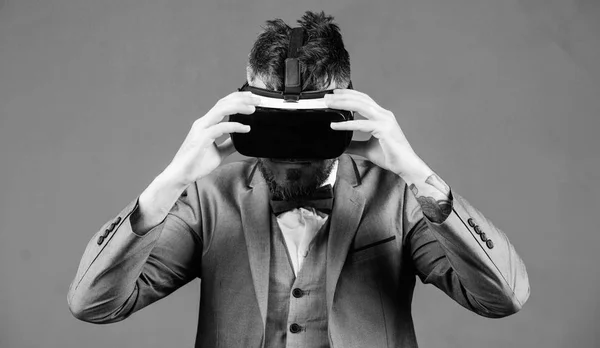 Modern gadget. Innovation and technological advances. Businessman explore virtual reality. Digital technology for business. Business implement modern technology. Business man virtual reality