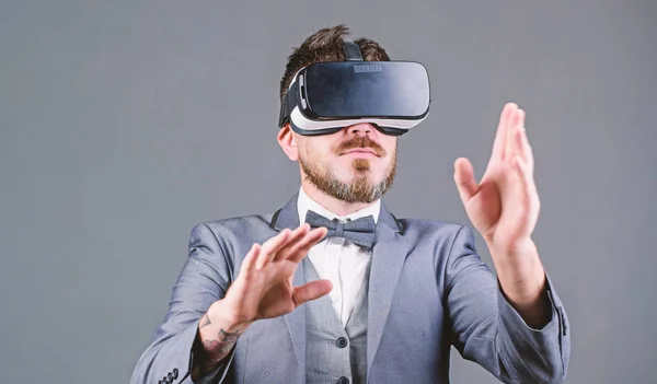 Digital surface interaction. Business man virtual reality. Innovation and technological advances. Business implement modern technology. Businessman explore virtual reality. Technology for business — Stock Photo, Image