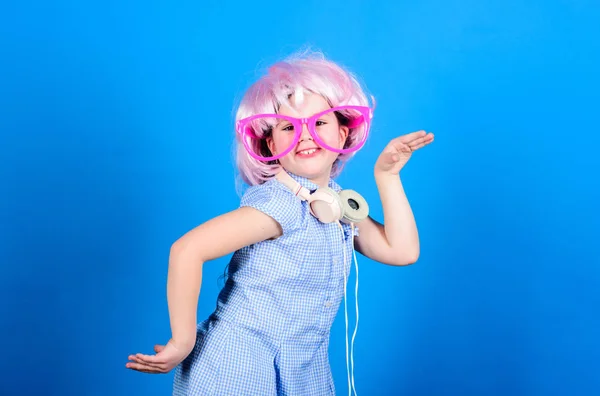 Dancing queen. Small child enjoy dancing to modern music. Little girl dancing and partying with pleasure. Adorable dancer moving to music in party style. Dancing disco — Stock Photo, Image
