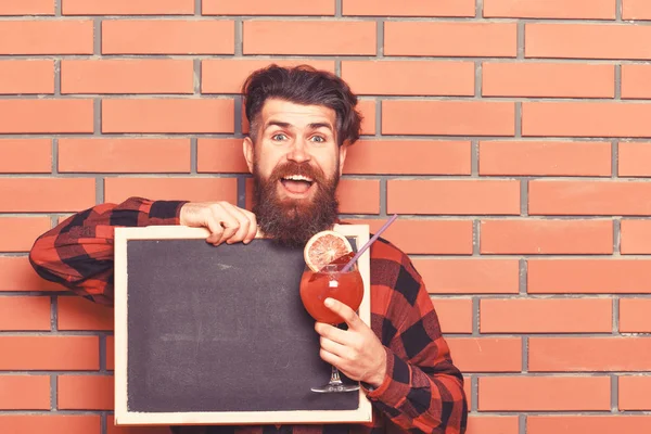 Schedule concept. Barman with beard and happy face — Stock Photo, Image