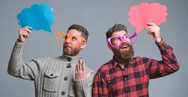 Men with beard and mustache mature hipster wear funny eyeglasses. Explain humor concept. Funny story and humor. Comic idea. Men joking. Share opinion speech bubble copy space. Comic and humor sense